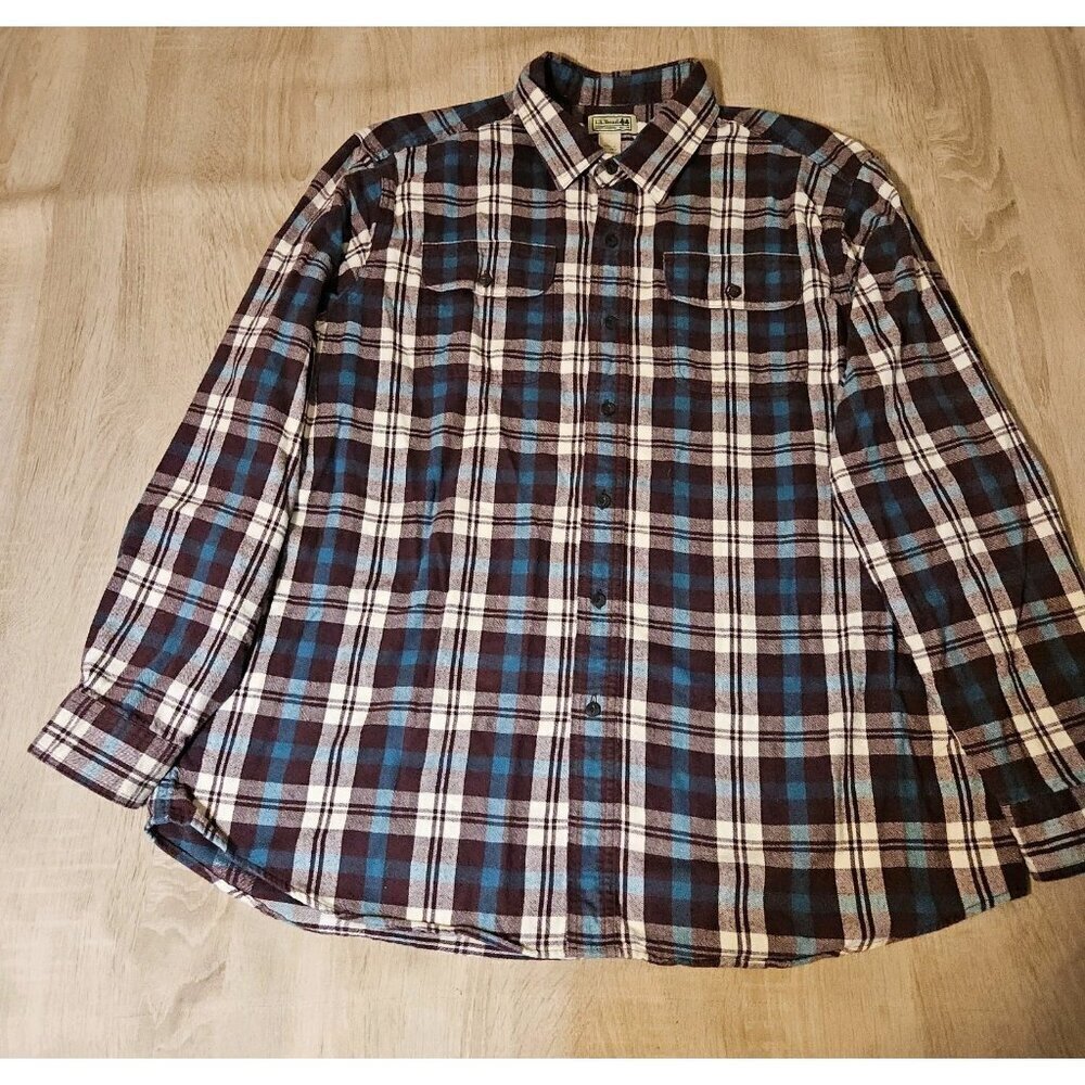 LL Bean Flannel Shirt XL Button Up Multicolor Plaid Outdoors Pocket